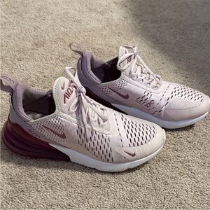 Nike 270 Women’s Athletic Sneakers in Light Pink with Burgundy Air Heel